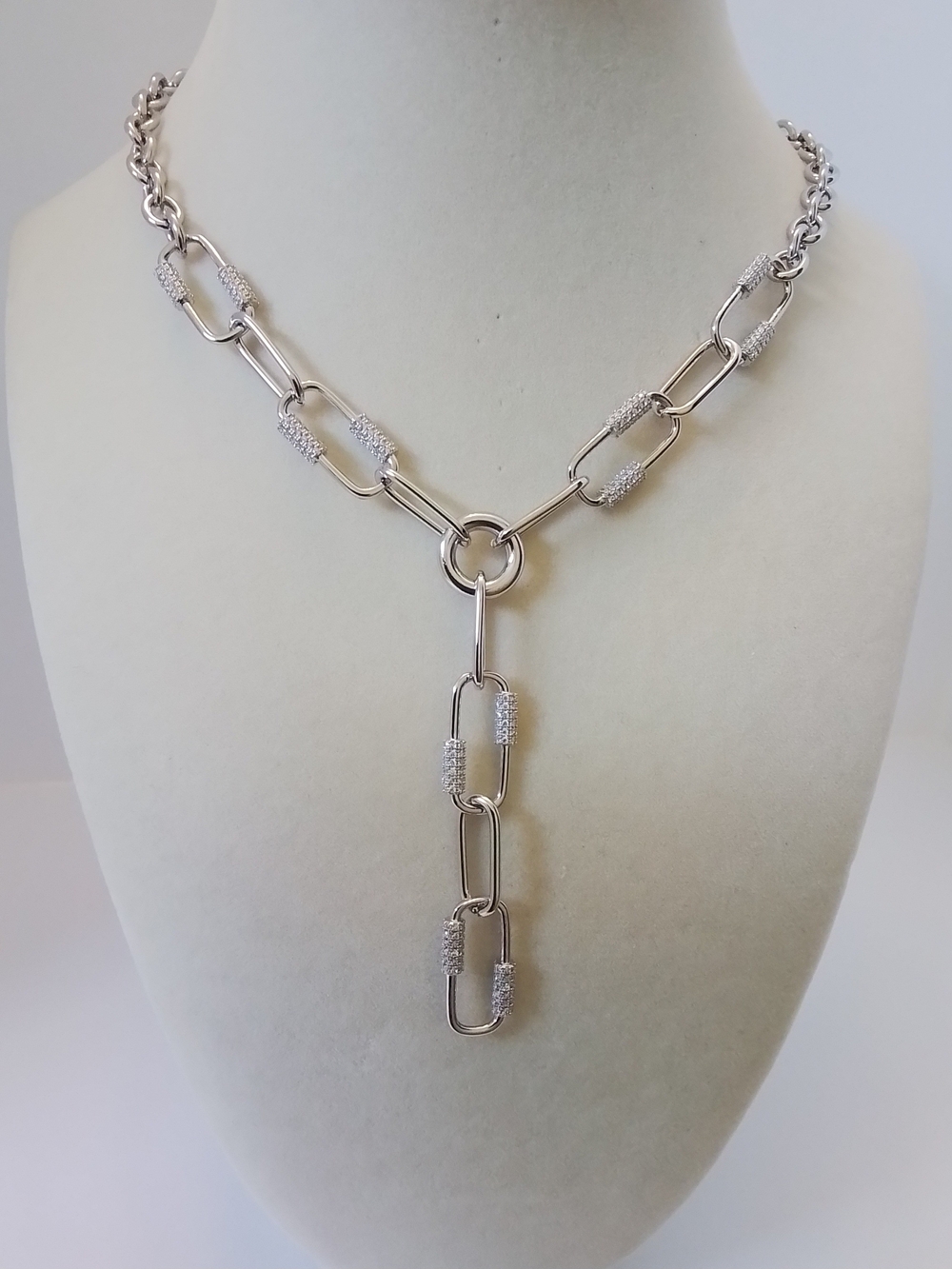 Pretty Bird White Gold Plated Pave Paperclip Y-Drop Necklace